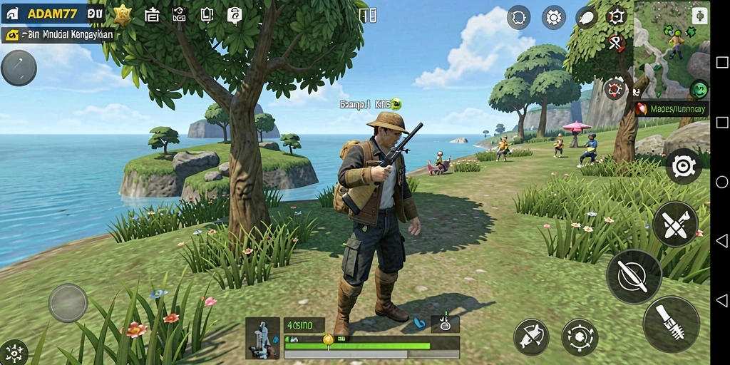 Screenshot gameplay ADAM77 yang menampilkan kehidupan sehari-hari yang interaktif.