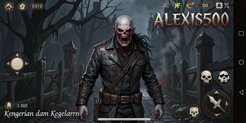 Tampilan gameplay ALEXIS500 yang menyeramkan dan penuh ketegangan.