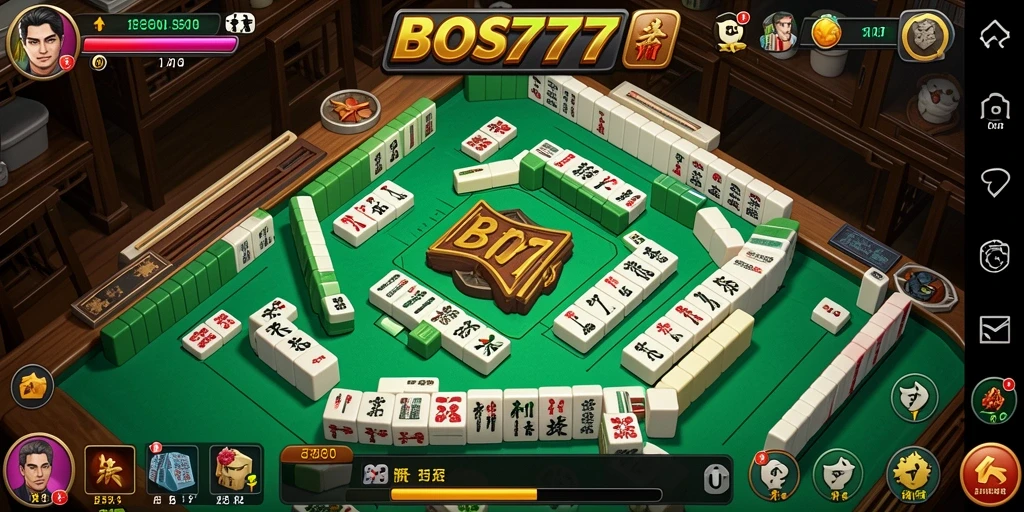 Tampilan gameplay BOS777, menampilkan ubin Mahjong yang berwarna-warni dan menarik.