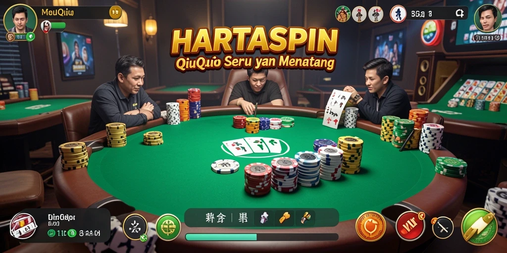 Screenshot dari gameplay HARTASPIN yang menampilkan aksi QiuQiu intens.