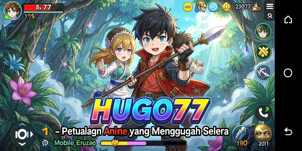 Tampilan screenshot gameplay HUGO77 yang penuh aksi Anime.