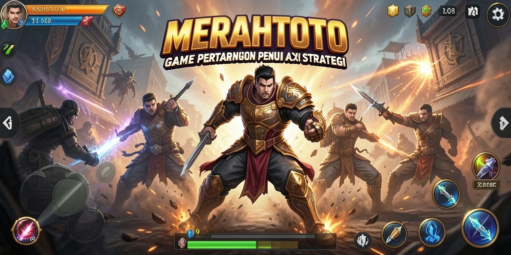 Screenshot gameplay MERAHTOTO menampilkan pertarungan karakter yang intens.