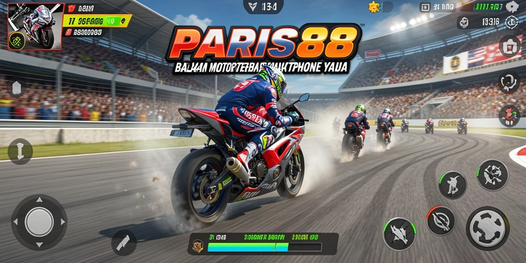 Tampilan screenshot PARIS88 yang menampilkan aksi balapan motor yang mendebarkan.