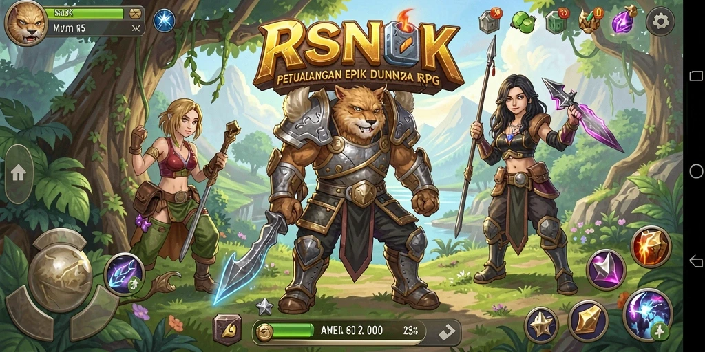 Screenshot gameplay RSNOK menampilkan pertarungan epik dan grafik yang menakjubkan.