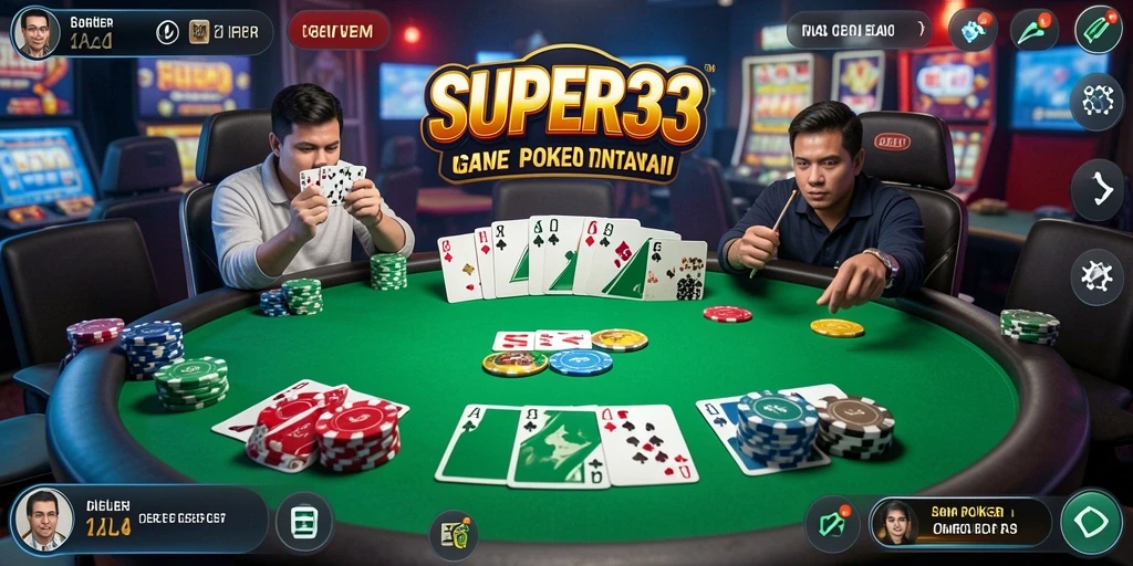 Screenshot utama dari gameplay Poker SUPER33 yang menegangkan.