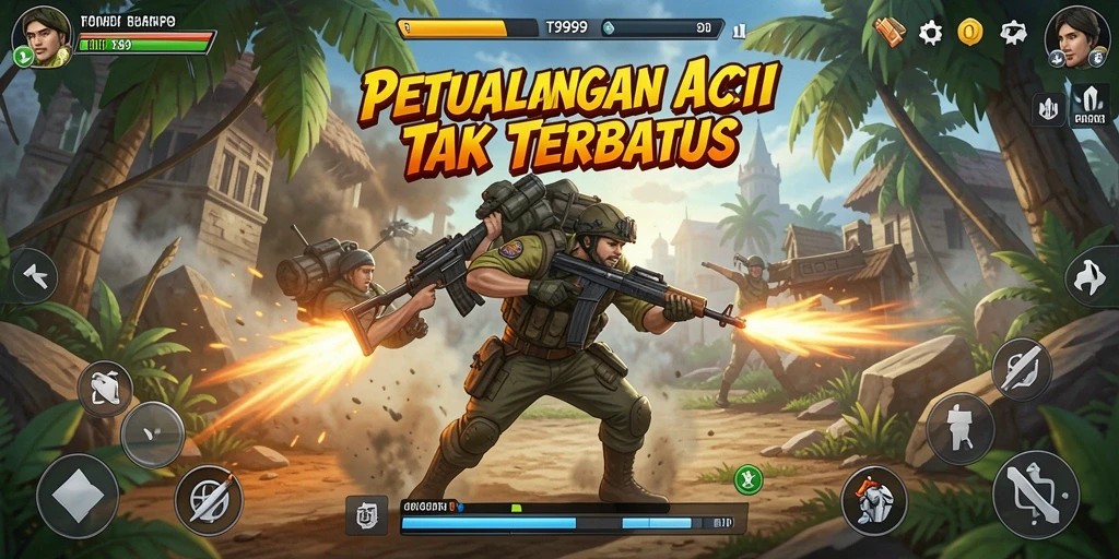Tangkapan layar menunjukkan karakter dalam aksi seru di T9999.