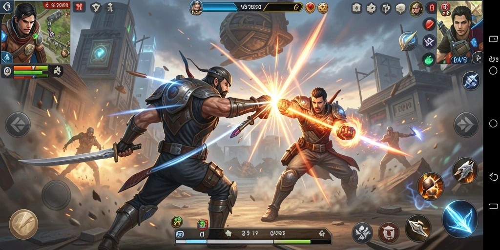 Screenshot gameplay V07 dengan aksi pertarungan yang mendebarkan.
