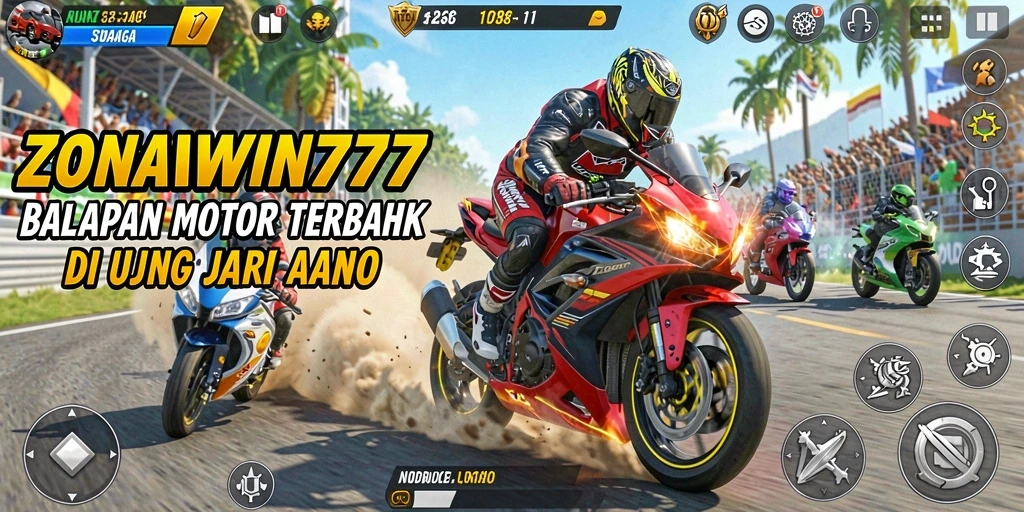 Screenshot gameplay ZONAWIN777 menampilkan kecepatan dan keseruan balapan motor.